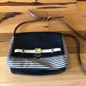 Kate spade purse black cream striped w brown strap
